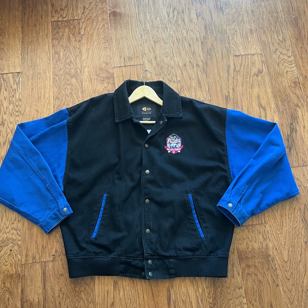 Vintage Black and Blue Denim Bomber Jacket 1997
